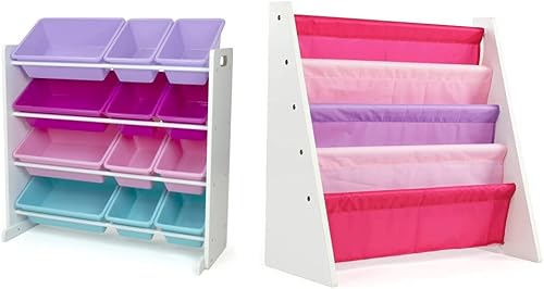 Humble Crew Organizador de almacenamiento de juguetes, color blancorosapúrpuraturquesa y blancorosamorado para niños, estante de almacenamiento para