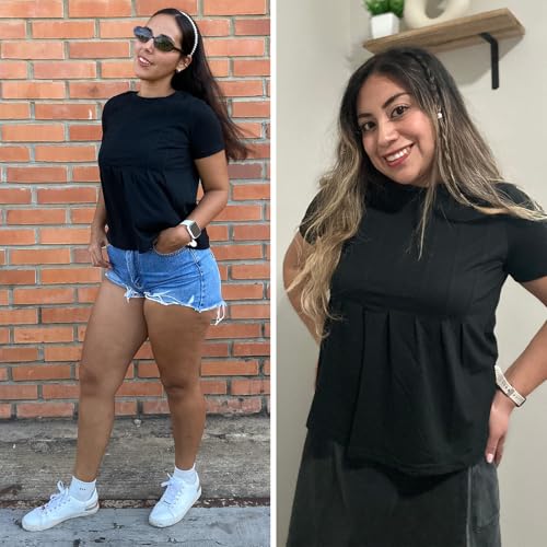 EXLURA Womens Summer Cute Crop Tops Short Sleeve Pleated Tshirts Crewneck Business Trendy Blouse Beach Vacation Outfits 20253