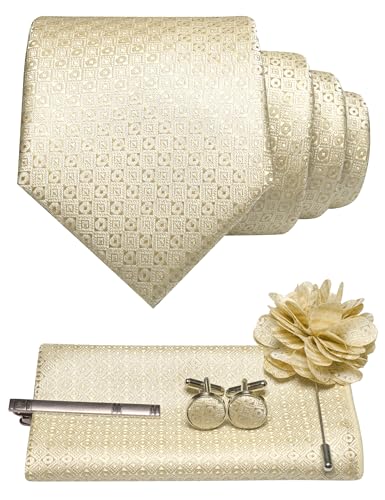Image of JEMYGINS Mens Tie and Pocket Square,Lapel Pin,Cufflinks,Tie Clip Sets with Gift Box 5PCS