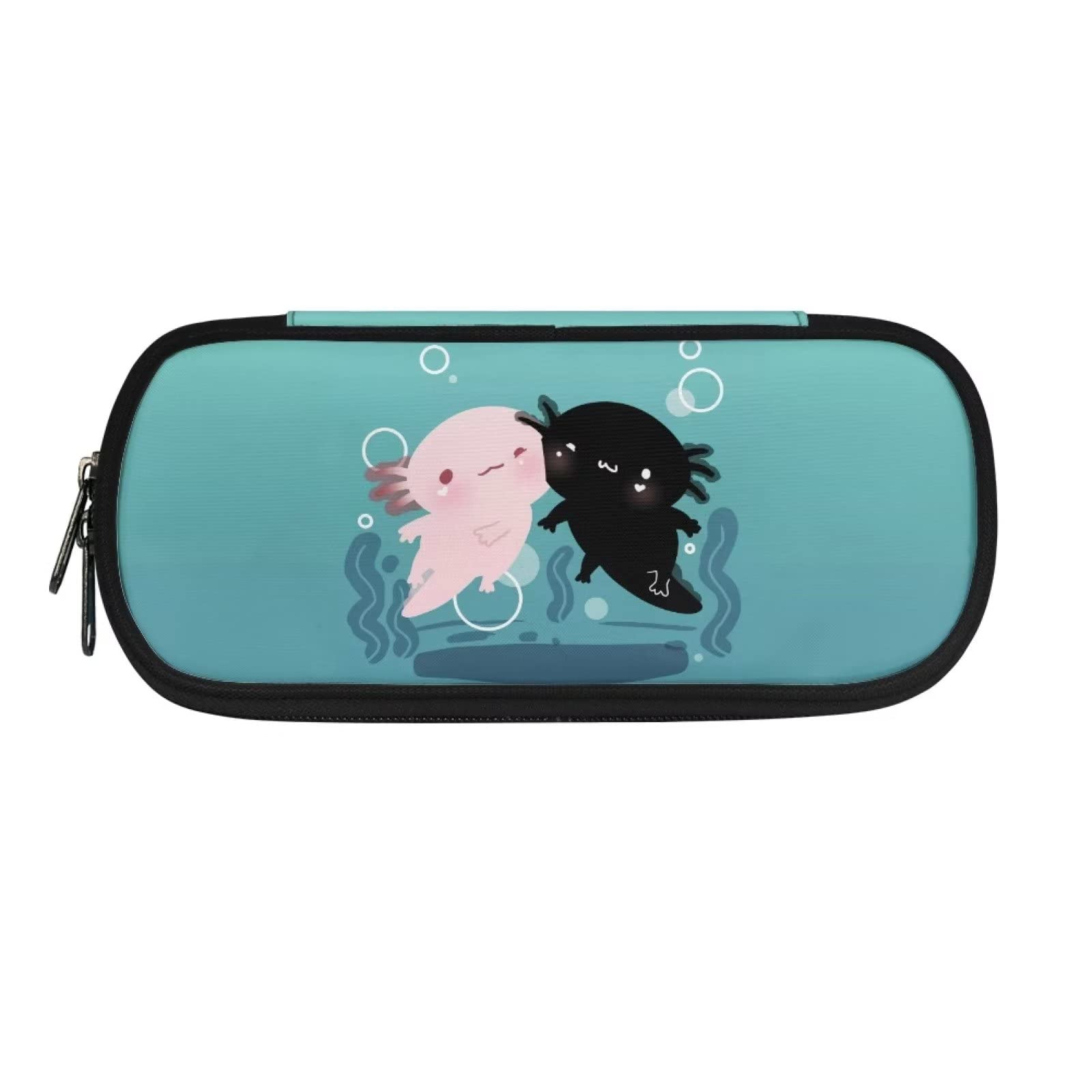 HUGS IDEA Cartoon Axolotls Large Pencil Case for Girls and Boys, Durable Zipper Pencil Bag with Multi Compartments for Adults Office School Stationery Organizer Pouch Case