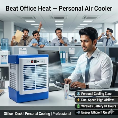 Image of Portable USB Rechargeable Personal Cooling Fan with Dual Speed Settings, Compact Tabletop Air Circulator for Home, Office, Study Desk and Travel