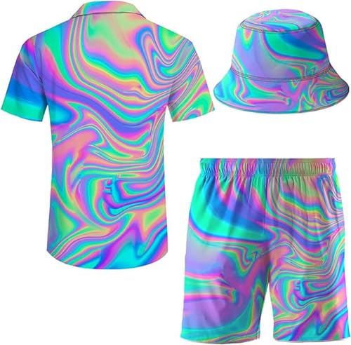 Men'S 2 Piece Tracksuit Hawaiian Shirt Shorts Button Down Shirt And Shorts Sets With Bucket Hats2