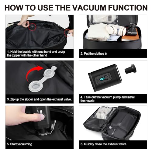 Image of Vacuum Seal Backpack Travel with Pump, Expandable Vacuum Backpack with Air Compression System, Airback Vacpack TSA Lock Water Resistant Carry-On Luggage (Black)