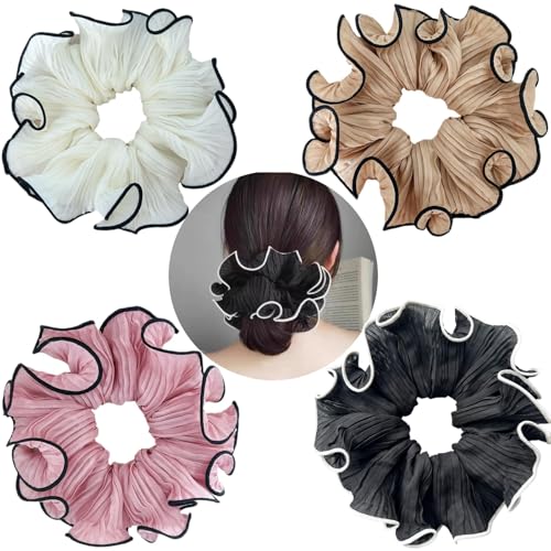 Ypkia 4 piezas de gasa Scrunchies Coletero con flor grande para mujer, bandas de goma suaves y elásticas, para mujeres y niñas, accesorios para el cabello