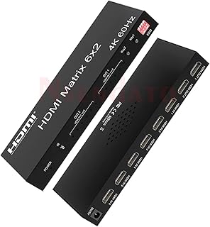 4K 60Hz HDMI Matrix Switch 6x2 6 Port HDMI Matrix Switch 6 in 2 Out HDMI Splitter with Optical SPDIF Toslink and 3.5mm Audio Extractor for PS4 Computer PC Monitor Xbox/Apple TV