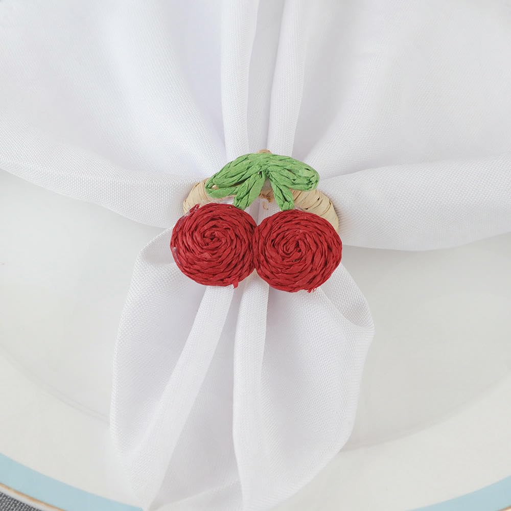 Rond De Serviette Lot de 36 Ronds De Serviette en Raphia Tressé a Motif Cerises Rouges pour Mariages Anniversaires Et Dîners D'Hôtel