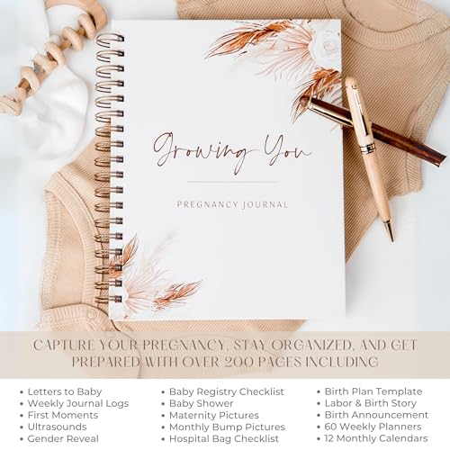 Keepsake Pregnancy Journal w/200+ pages | Boho Themed Pregnancy Planner, Scrapbook and Memory Book | Baby Journal | Birth Planner | 8 Tab Dividers | Brown Twin Spirals | Two Inner Pockets | Ideal Gift