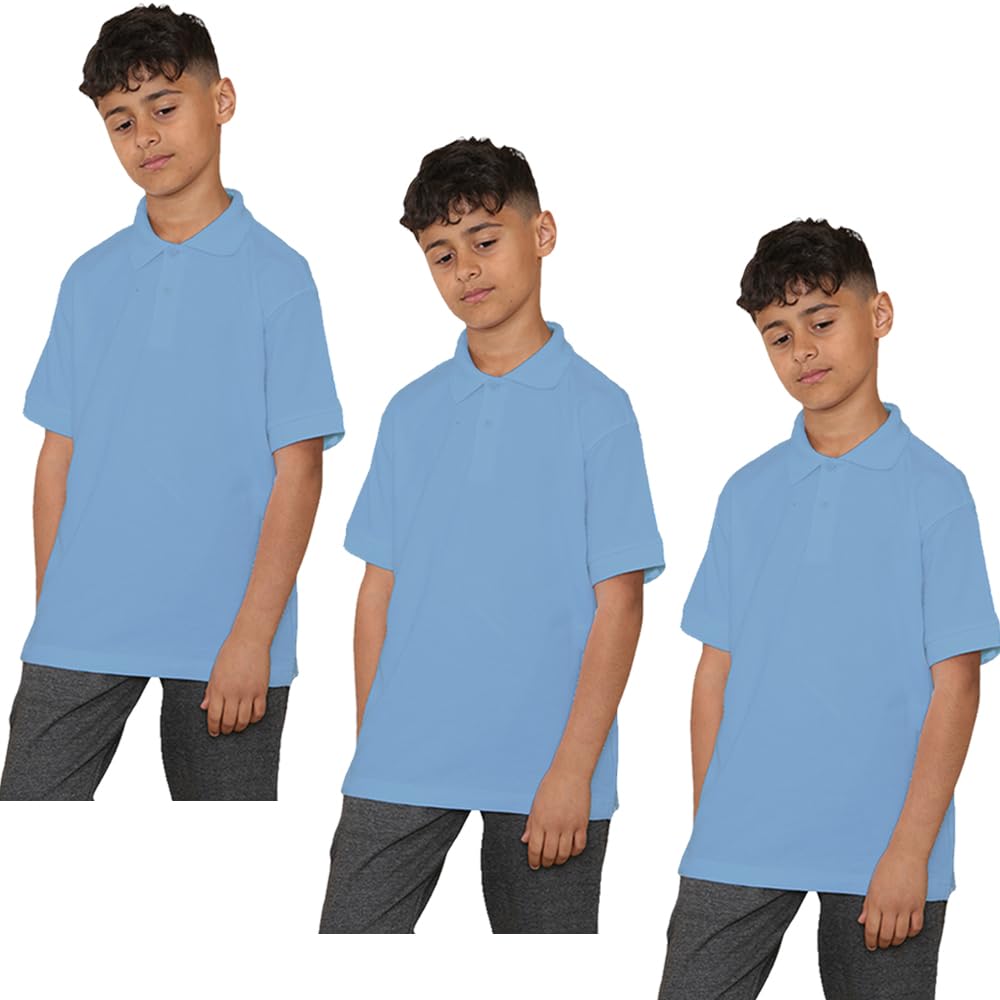KHIM Paquete de 3 camisetas tipo polo unisex de manga corta de polialgodón para niños y niñas, uniformes escolares, lisas, de media manga, ropa deportiva, para interiores y exteriores