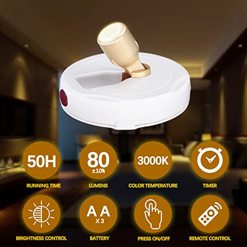 Image of Battery Operated Spotlights, Cordless Picture Light, Dimmable Accent Lighting, Wireless LED Puck Lights, Stick on Lights with Remote for Plant Photo Painting Art Dartboard Portrait