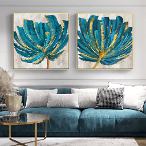 Peinture fleur verte abstraite pour salon moderne et vintage de 50x50cm