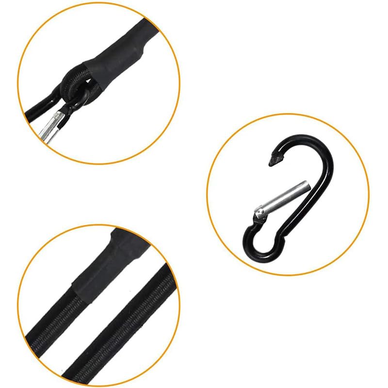 Takelablaze Bungee Cord with Carabiner Heavy Duty Bungee Cords with Carabiner Hooks Strong Elastic Rope Camping Accessories for Luggage Cargo Camping RV Hand Carts (18