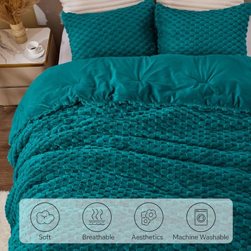 Image of BEDELITE Fluffy Twin Comforter Set - Teal Fleece Soft Comforter for Twin Size Bed, Luxury Warm Bedding Set for Winter, Fuzzy Bed Set 2 Pieces (1 Comforter, 1 Pillowcase)