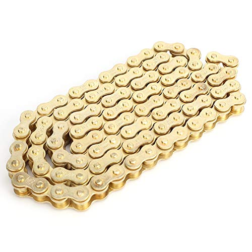 Tyenaza Cadena moto 420, Cadena de transmisión de color dorado, Cadena de transmisión de alta resistencia 48 eslabones Gold 420 Cadena de motocicleta, para 50 110 125cc PIT Quad Dirt Bikes Kart