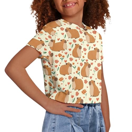 Image of Girls Crop Tees Crew Neck Casual Short Sleeve T Shirts Kids Loose Soft Comfortable Tees Blouses Shirt for Little Girl