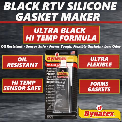 Image of Dynatex Black RTV Silicone Gasket Maker 3 oz Tube - Oxygen Sensor Safe, OEM Specs, 500F Hi-Temp, Oil /Water Resistant, Made in the USA (2-Pack)