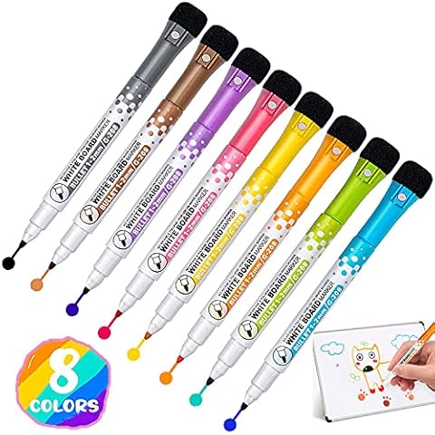Panlom Magnetic Whiteboard Pens with Eraser Dry Wipe Markers Fine Tip 8 colors Thin Dry Erase Pens for whiteboards Kids Fridge Planner Cover