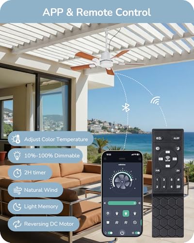 42" EDISHINE Outdoor Ceiling Fan w/ Light, App & Remote Control (White or Black) - image 4
