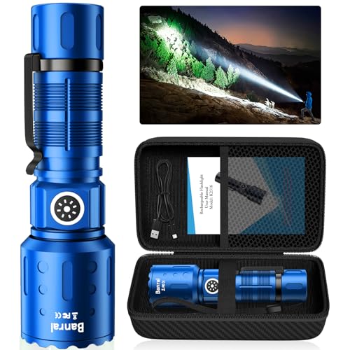 Image of Banral Flashlights High Lumens Rechargeable, Super Bright Long Range Small Powerful Flashlight, 6 Modes LED Tactical Pocket Waterproof Flash Light for Home Emergency (1, Blue)