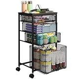Sbanmao Rolling Storage Cart with Drawers, Utility Cart with Wooden Tabletop and Lockable Wheels Multifunctional Storage Organizer Craft Cart for Classroom, Bedroom, Bathroom, Office, Black