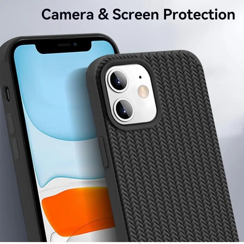 Image of Compatible with iPhone 12 | Premium Textured Microfiber Candy Protective Case | Shock-Absorbing Back Cover with Enhanced Camera Guard (Black)