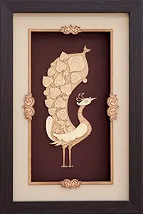 Burnt Orange Wood Veneer Decorative Peacock (8 inch X 12 inch) Wooden Wall Decor for Living room | Bedroom | Gifts | Wall Hangings for Decoration | Modern Decor Items | Artworks