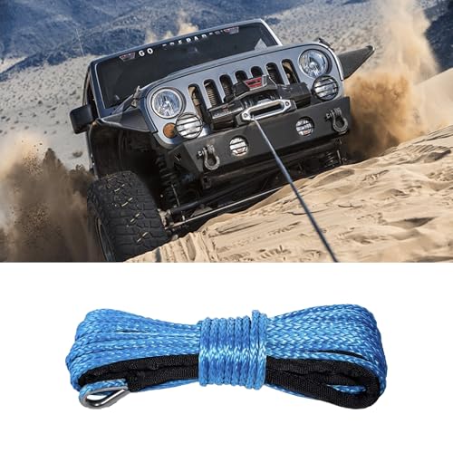 1/4'' x 50 Ft Car Synthetic Winch Rope Kit, 10,000LBs Winch Cable Line with Protecting Sleeve and Thimble, Universal Car Accessories for ATV UTV (Blue)
