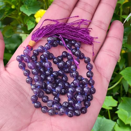 Image of Apnisanskriti Premium Amethyst Stone Mala for Men and Women (6mm, AAA Quality, Lab Certified, 108+1) - Natural Stone Beads Mala - Purple Colour - Pack of 1