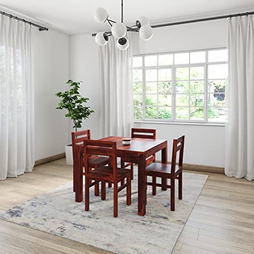 Image of Amazon Brand - Solimo Sheesham Wood Rosyth 4 Seater Square Dining Table with Chairs | Durable Wooden Dining Set Furniture for Restaurants, Dining Room, Living Room, Hotels and Home (Honey Finish)