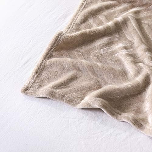 Whale Flotilla Flannel Fleece Queen Size(220x240 CM) Lightweight Bed Blanket, Soft Velvet Bedspread Plush Fluffy Coverlet Chevron Design Decorative Blanket for All Seasons, Champagne