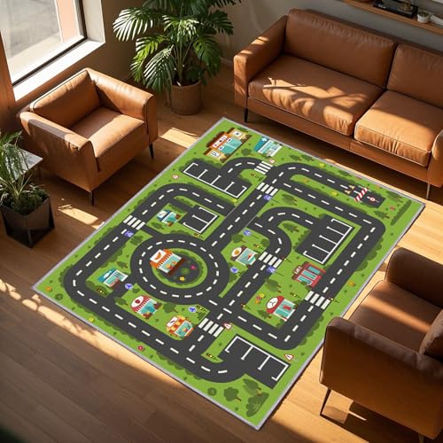 Car Rug Play Mat, Road Rug Carpet for Kids, City Life Educational Road Traffic Carpet for Ages 3-12 Years Old(80×120cm/32×47inch) by MOFAZEE - Used condition - Image 4