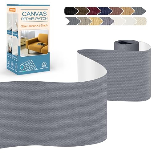 KING MOUNTAIN Canvas Repair Tape,Outdoor Gear Patch, 4×63 Inches,Waterproof,Self-Adhesive for Repairing Boat Covers,Sun Shades,Sofas,Tents,Lounge Chairs,Awnings (Grey-1)