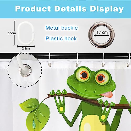 SDOTPMT 122x183cm Süß Karikatur Frosch Duschvorhang Wenig Frosch an Baum Zweig Grün Laub Badevorhang Sommer Tier Weiß Badewannenvorhang für Kinder Badezimmer Polyester Wasserdicht mit Haken