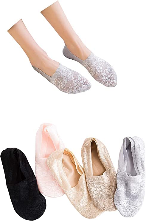 Women's No Show Socks Lace Low Cut Flat Invisible Liner Socks with 360° Heel Grip Non Slip Summer Sock_Free Size-image-12