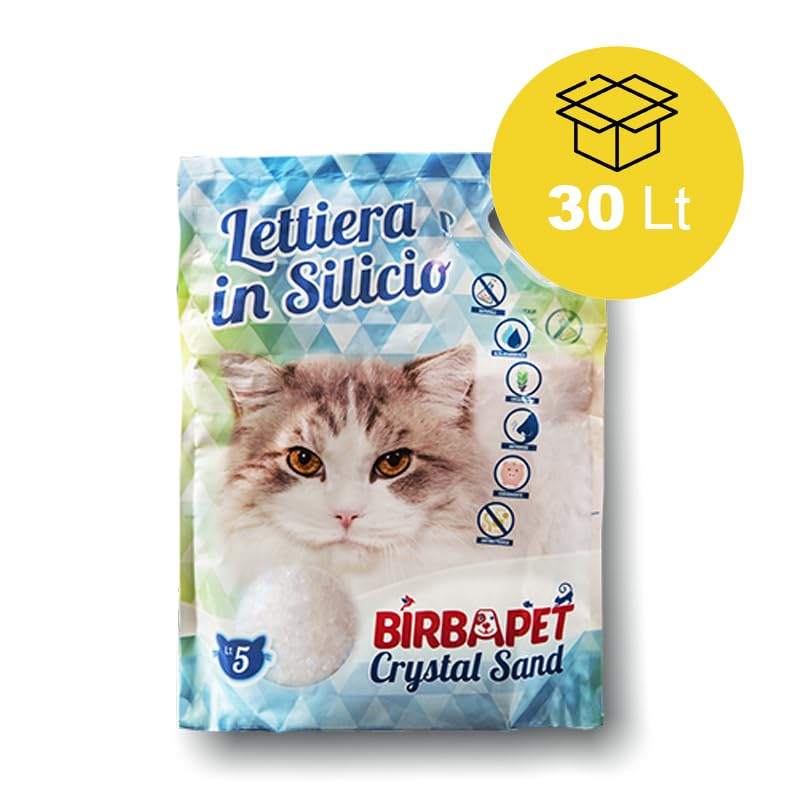 BIRBAPET CRYSTAL SAND - LETTIERA PER GATTI IN SILICIO, NON PROFUMATA LT. 30 IN CONFEZIONI DA 5 LT