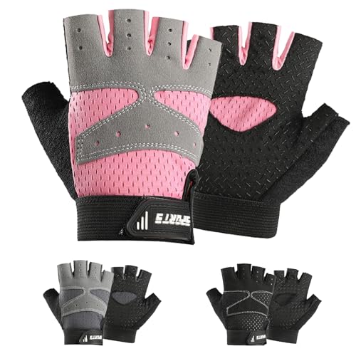 Mecmbj Guantes Bici Niño, Guantes Ciclismo Medio Dedo para Niños de 5 a 7 Años, Antideslizantes, Porosità, Adecuado para Ciclismo, Escalada, Patinaje sobre Hielo(Rosa)
