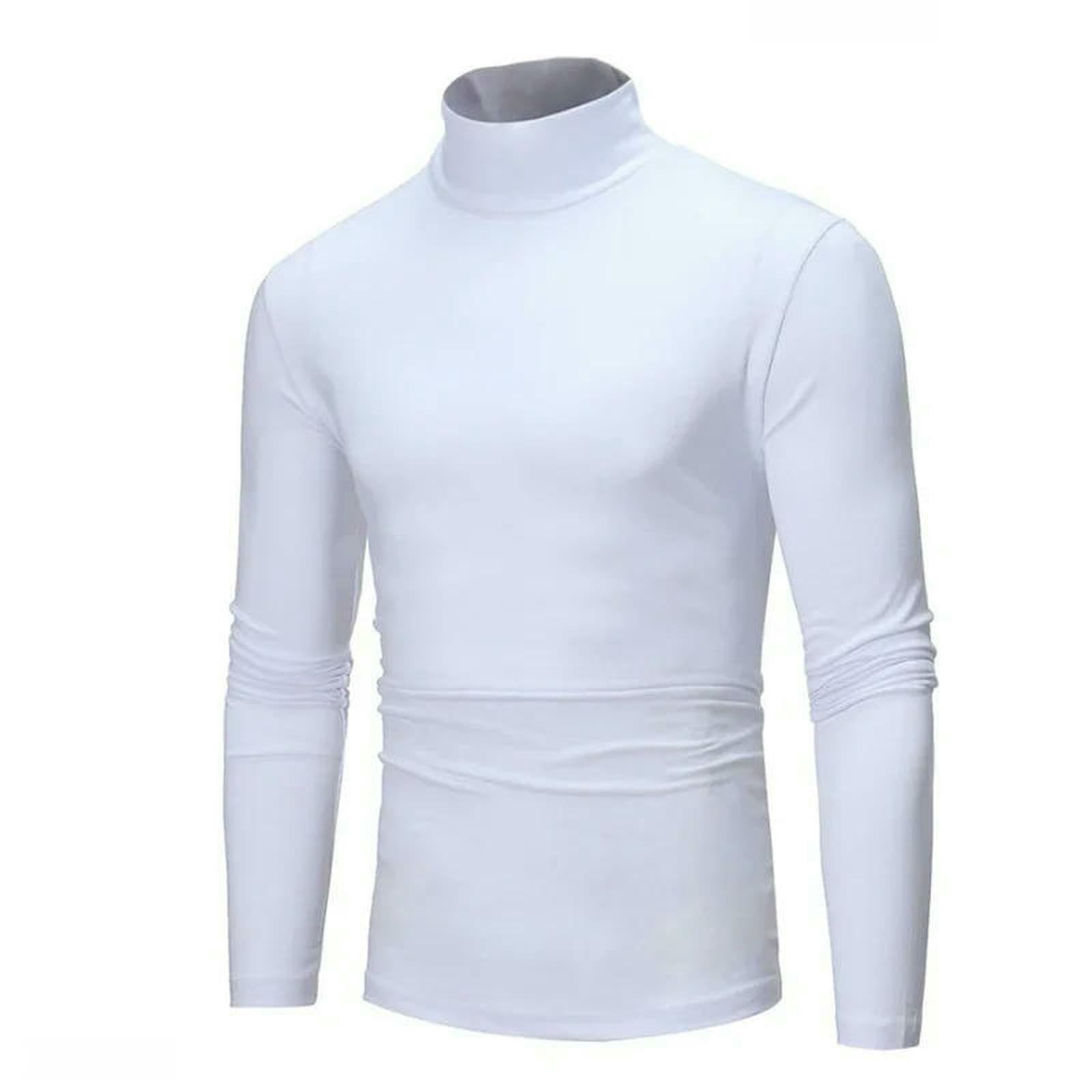 Suéter para Hombre Suéter De Hombre Cómodo, Ajustado, De Cuello Alto, De Color Sólido Y Fino, para Primavera Y Otoño-Blanco-XXL