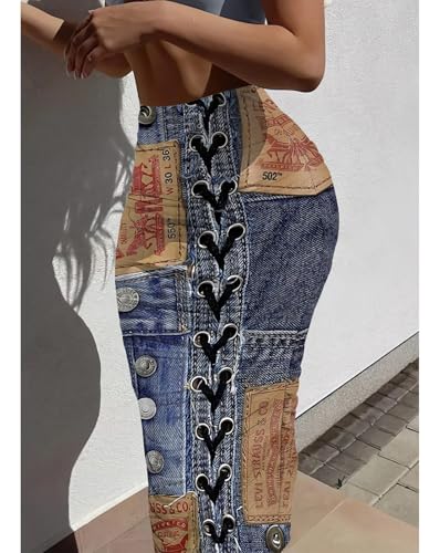 Yuopeid Women's Fashion Printed Elastic High Waist Skirt Stretchy Casual Party Clubwear Long Skirts4