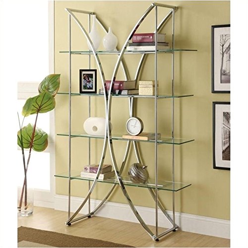 Bowery Hill 4 Shelf Contemporary Metal Floating Glass X Motif Bookcase In Chrome #TOP2