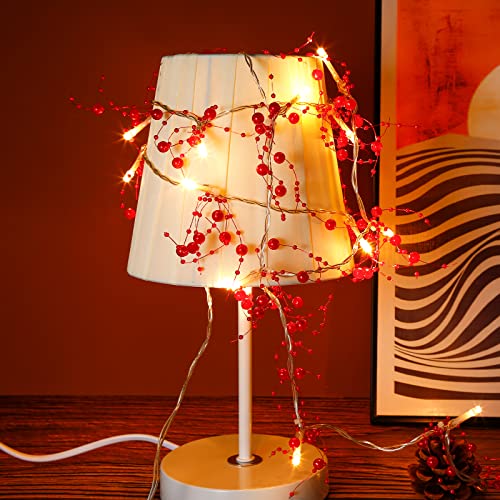 Cordless Lighted Berry Beaded Garland Christmas Decorations For Indoor Outdoor Home Mantel Fireplace Holiday Party Decor 8.3Ft(Red) #TOP4