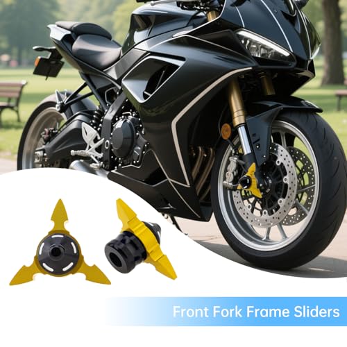 Windance 2pcs Universal Front Wheel Frame Sliders Aluminum Alloy Dart Shape Front Fork Crash Protection Cup for Motorcycles Motocross Moped Scooters Dirt Pit Bikes (Gold)