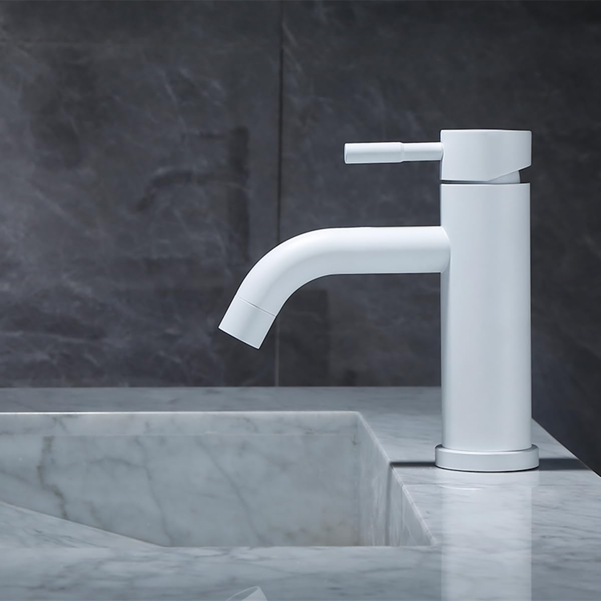 Robinets en acier inoxydable à peinture blanche - robinet mitigeur de salle de bain pour lavabo