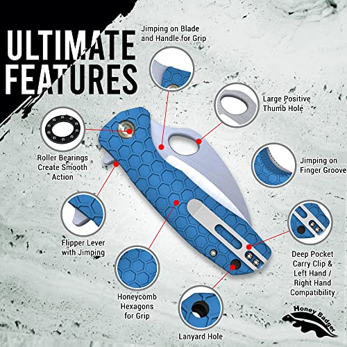 Honey Badger Claw Smooth Pocket Knife - Pocket Knife For Men - Steel Blade, Lightweight Knife, Folding Utility Edc - Utility Knife - Survival Knife - Reversible Pocket Clip - Medium (Claw Smooth Medium Blue Hb1149) #TOP3
