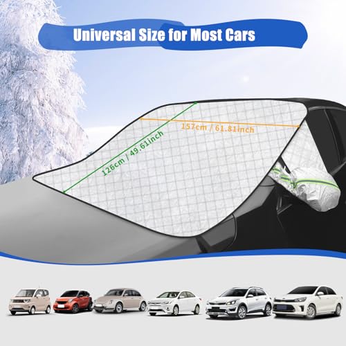 Image of Windshield Cover for Ice and Snow, Car Windshield Cover with Magnets & 2 Side Mirror Covers, 4 Layers Thickened Windshield Cover for Snow, Ice, Frost, Dust, UV