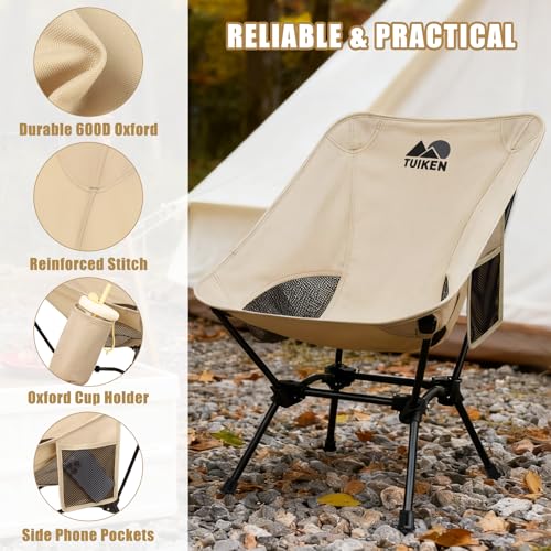 Image of Ultralight Camping Chair Backpacking Chair, Portable Camp Chair with Cup Holder & Storage Bag, Lightweight Compact Folding Chair for Hiking, Travel, Picnic Mountaineering (Light Brown)
