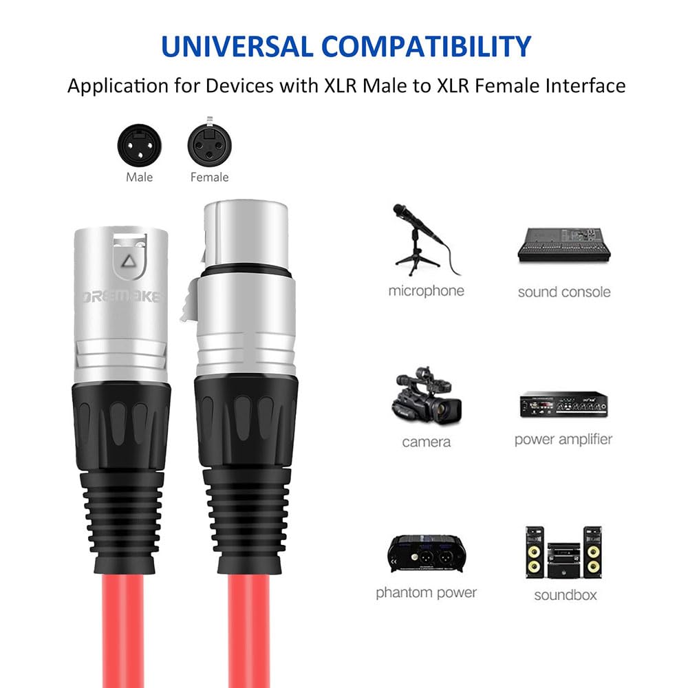 Kabel XLR do głośnika, przewód krosowy o ekstremalnie niskim poziomie hałasu, kabel XLR 3-pinowy XLR męski na XLR żeński, zrównoważony kabel do mikrofonu, dźwięku na żywo i występów,