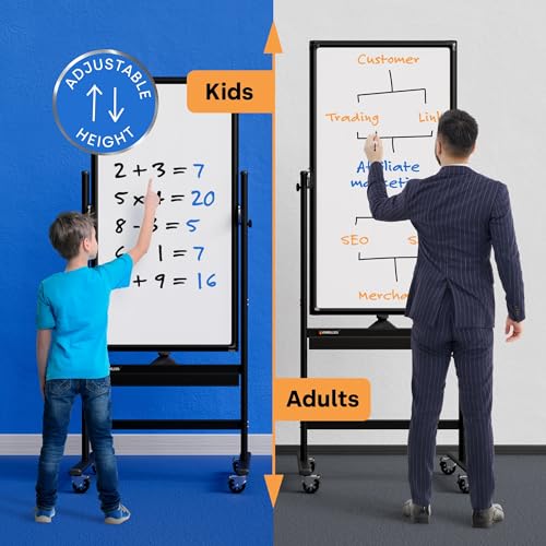 Image of Rolling Dry Erase Board 24 x 48 - Large Portable Magnetic Whiteboard with Stand - Double Sided Easel Style Whiteboard with Wheels - Mobile Standing White Board for Office, Classroom & Home