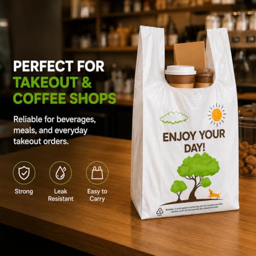 Image of YoYoRain White Thank you T shirt bag, Grocery shopping bag Reusable and Disposable Supermarket Bag 11''x6''x21'' 150PCS