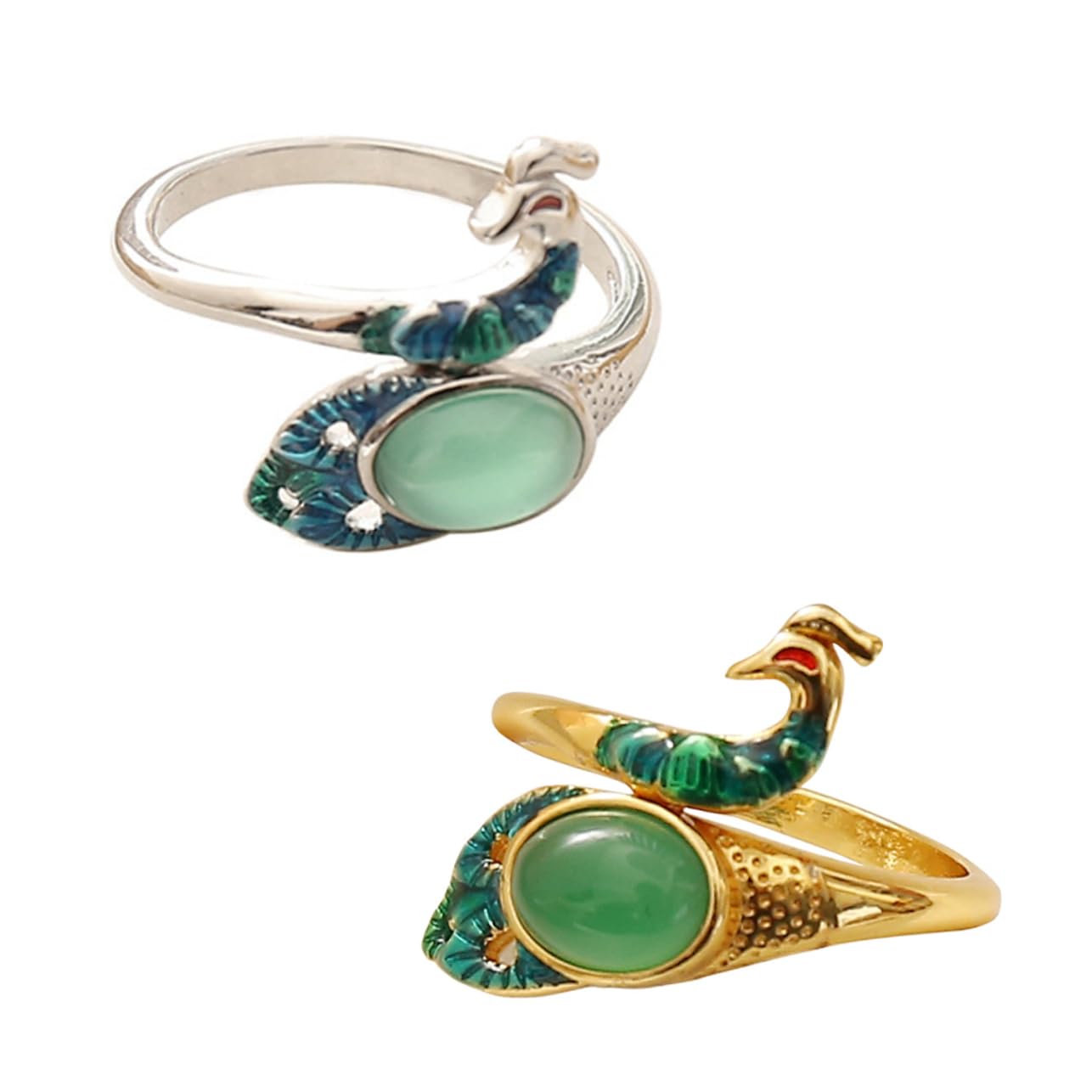 2 anéis artísticos de tricô e dedal com design de pavão - Ideal p...