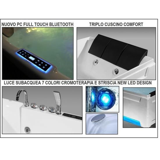 Bagno Italia Bain à remous 185 x 125 cm 24 jets chauffants bluetooth led