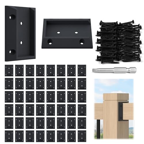 Muzata 50Pcs Deck Railing Brackets Connectors Rail Support Kit for 2x4 (1.53.5) Wood Post Deck Rail Bracket with 308pcs Screws for Wooden Stair Fence Cable Railings Handrail WT11